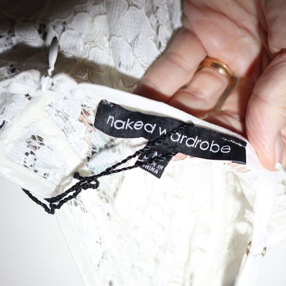 Naked Wardrobe 1192 Women's Sz Medium Ivory Sheer Lace Sleeveless Jumpsuit - Picture 7 of 9